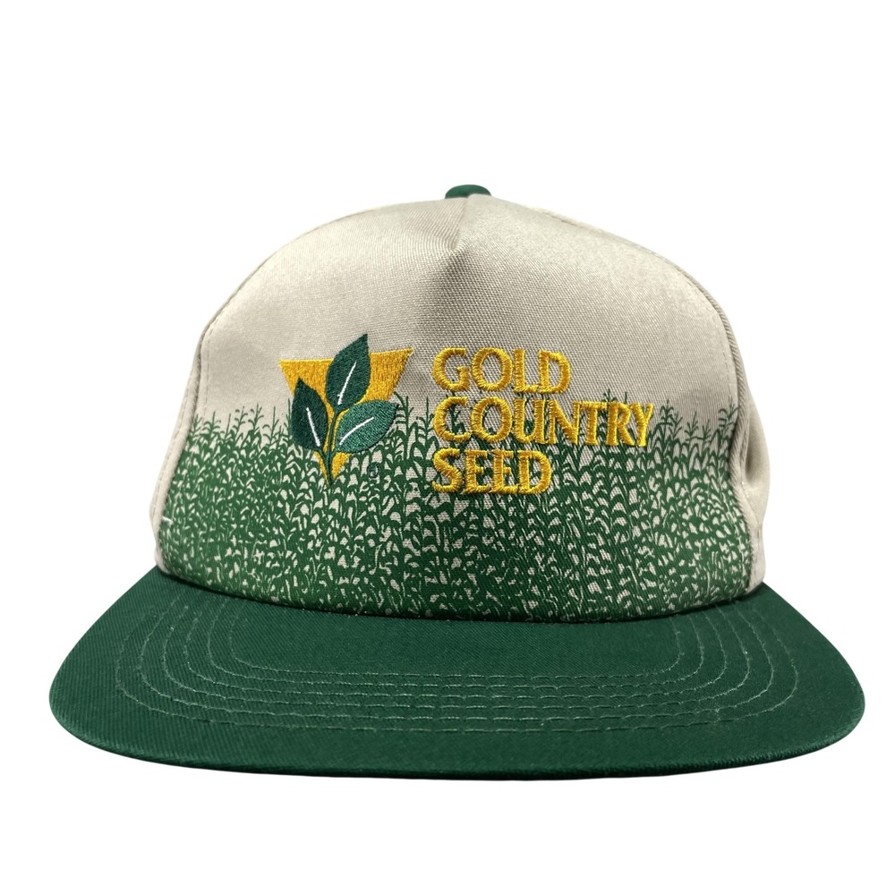 Vintage Gold Country Seed Hat Cap Snapback Mens Beige Green K-Products USA Made